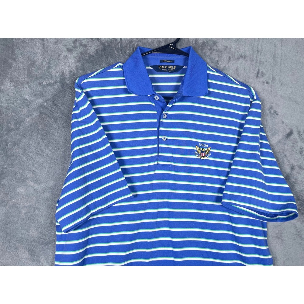 Polo‎ Golf Ralph Lauren Mens Blue Striped USGA Performance Polo Shirt Size Small